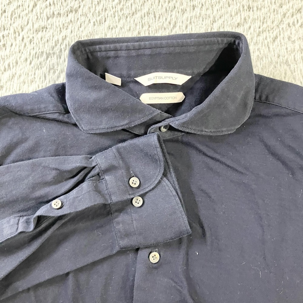 Suitsupply Shirt Mens‎ 17 17.5 Navy Egyptian Cotton Extra Slim Fit Long Sleeve